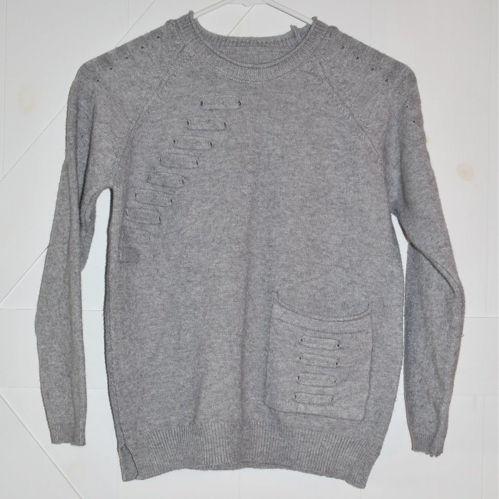 Cozy mock lace-up pocket raglan comfy sweater long sleeve crew neck grey gray